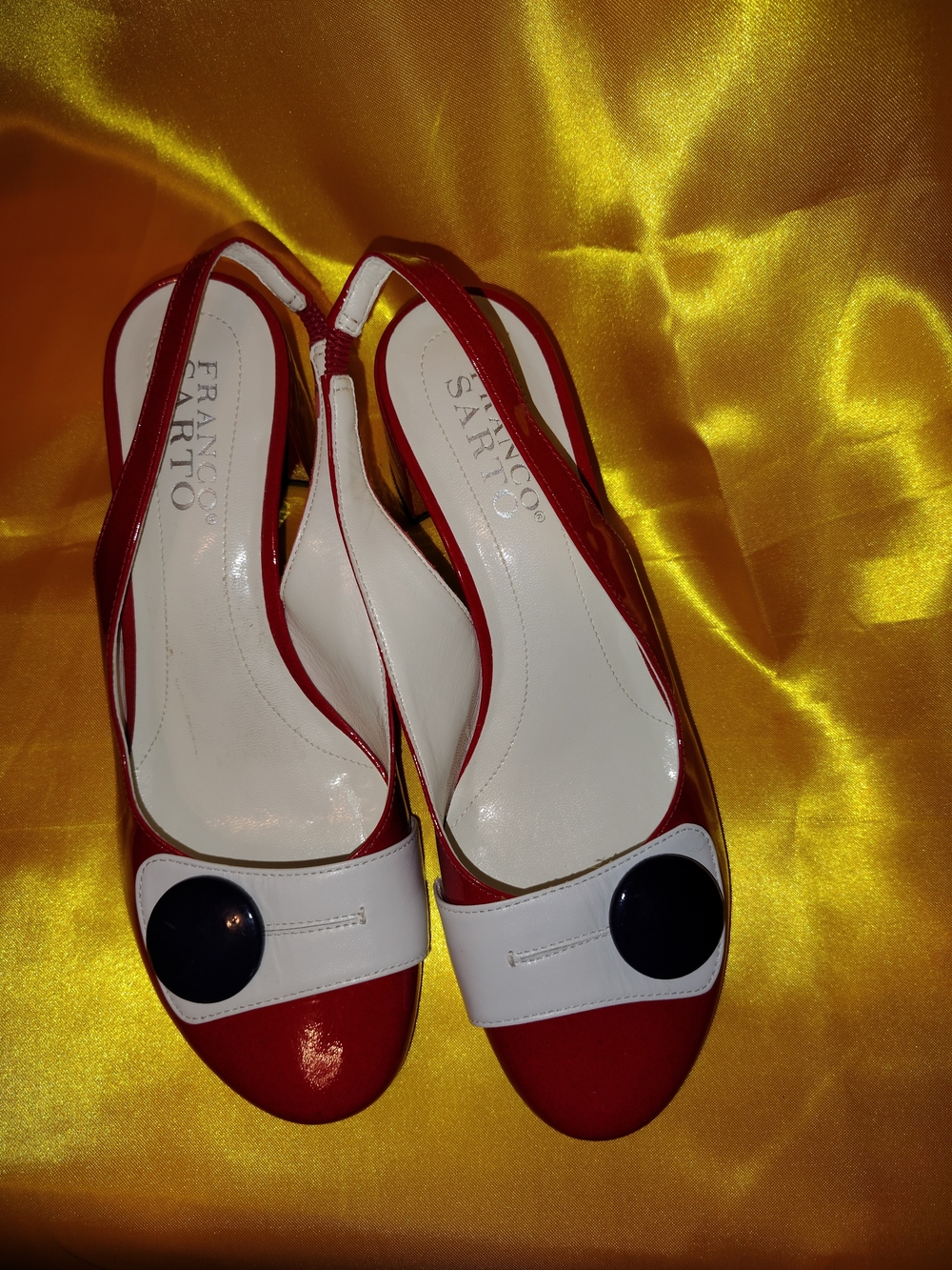 Franco Sarto Red and White Slingback Pumps with Black Accent